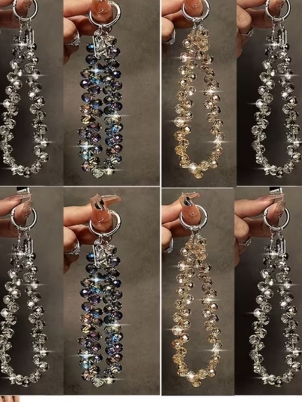 Crystal Beaded Wristlet Keychain Strap - 1Pc Set (Gold, Silver, Iridescent)